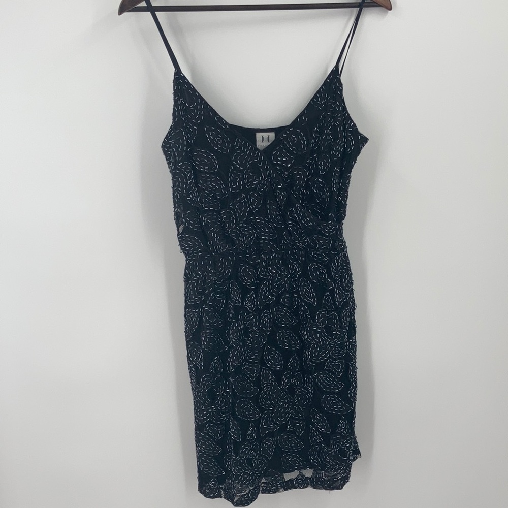 Halston Heritage Spaghetti Strap Beaded Black Mini Dress, size 2, NWT
